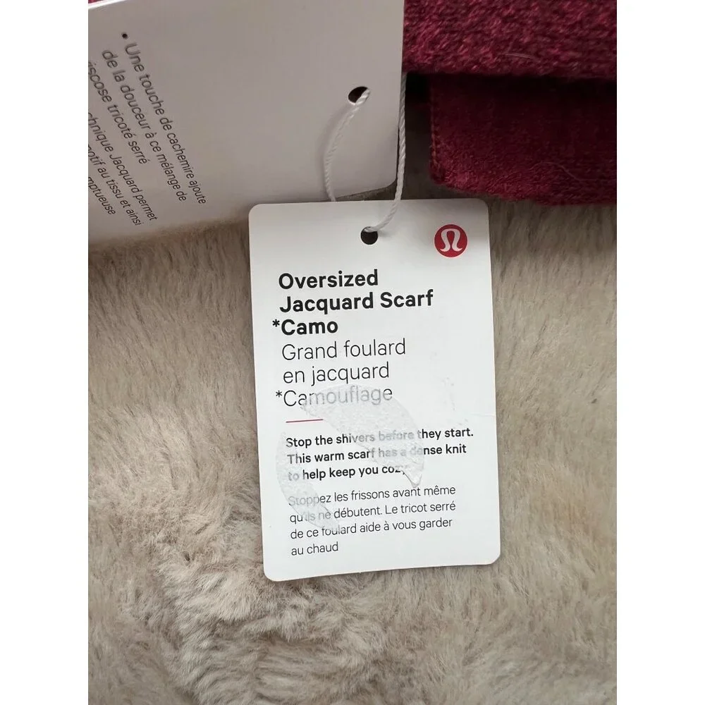 Lululemon Oversized Jacquard Scarf Camo Print Red Warm Viscose-Acrylic Blend
